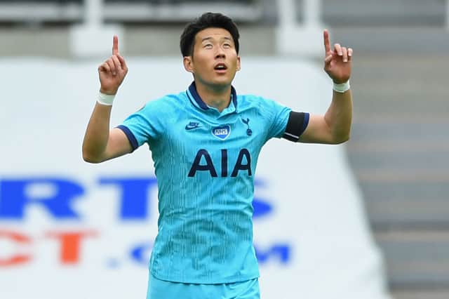 <p>Spurs champion Son-Heung-Min has now scored 108 goals for the north London club. Credit:  POOL/AFP via Getty Images</p>