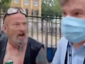 Newsnight political editor Nick Watt was chased and threatened by a group on Whitehall, in central London, on June 14, 2021. 