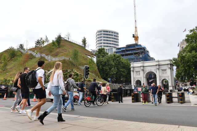 The Marble Arch Mound consists of a stairway leading through trees and greenery to a viewing platform at the top (Photo: Getty)