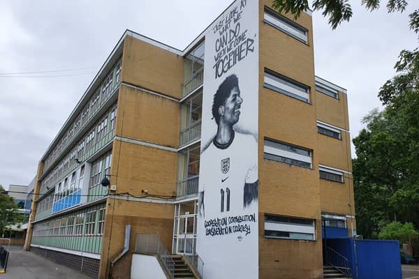 The Marcus Rashford mural at Highgate Wood School, Crouch End. Credit: Highgate Wood Secondary School