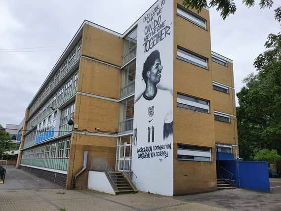The Marcus Rashford mural at Highgate Wood School, Crouch End. Credit: Highgate Wood Secondary School