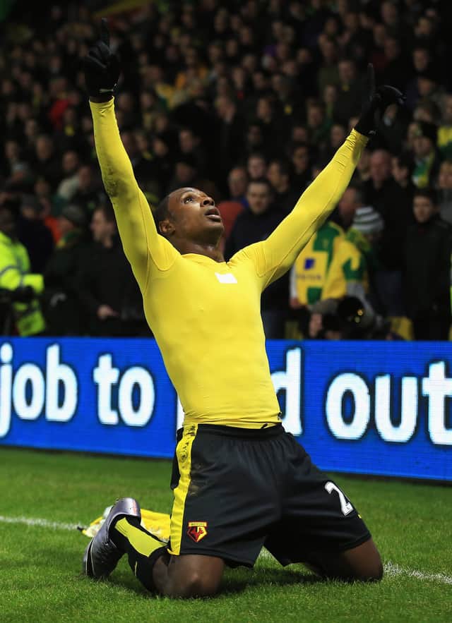 Odion Ighalo of Watford celebrates scoring (Photo by Stephen Pond/Getty Images)