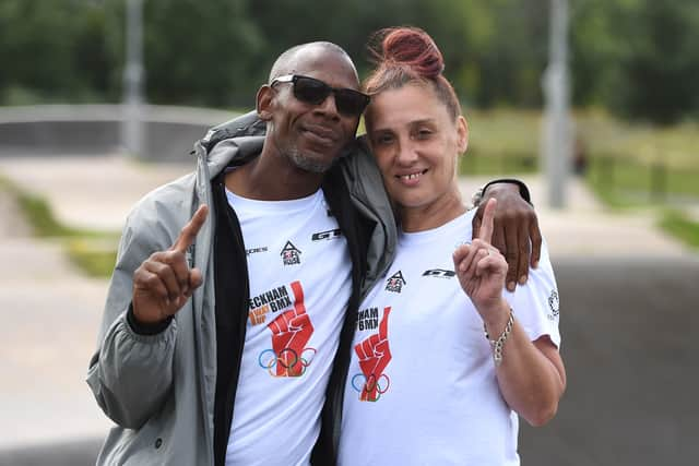 Kye’s parents celebrate his silver medal at the Peckham BMX track. Credit: Harriet Lander/Getty Images for National Lottery