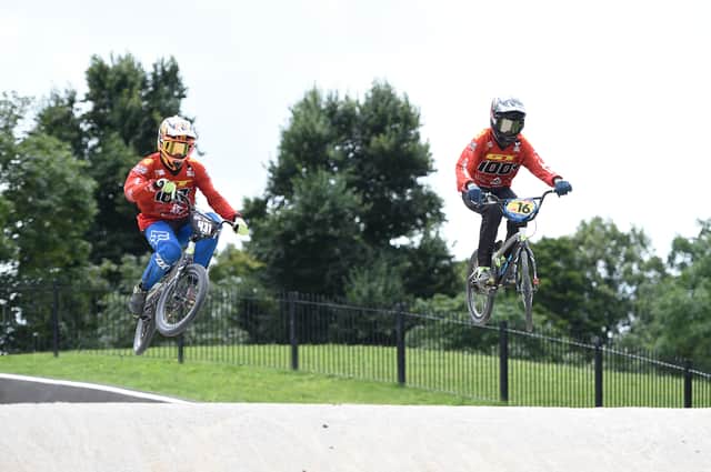 Young BMX riders race around the Peckham track. Credit: Harriet Lander/Getty Images for National Lottery