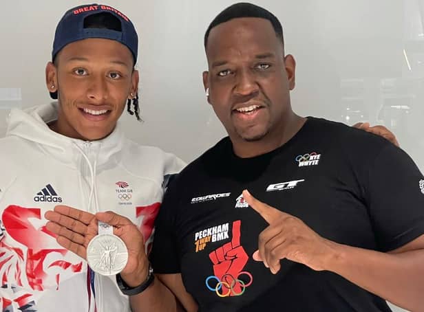 Olympics silver medallist Kye Whyte with his coach from Peckham BMX CK Flash. Credit: CK Flash
