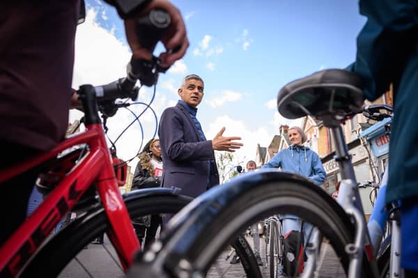 Mayor of London Sadiq Khan talking to cyclists. Credit: Leon Neal/Getty Images