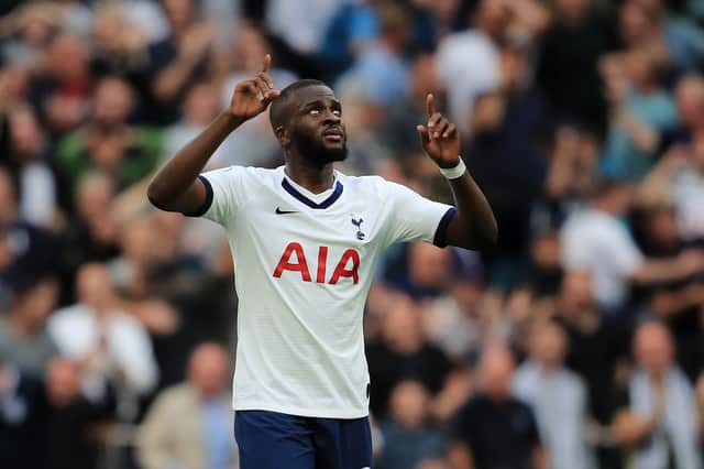 Tanguy Ndombele of Tottenham Hotspur celebrates after  (Photo by Marc Atkins/Getty Images)