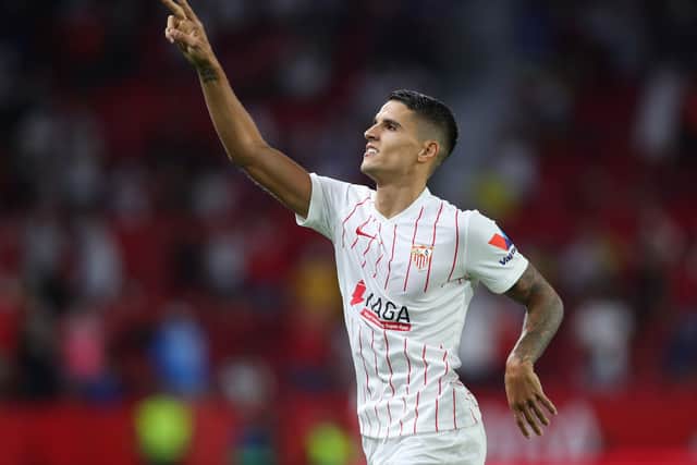 Erik Lamela of Sevilla celebrates after scoring (Photo by Fran Santiago/Getty Images)