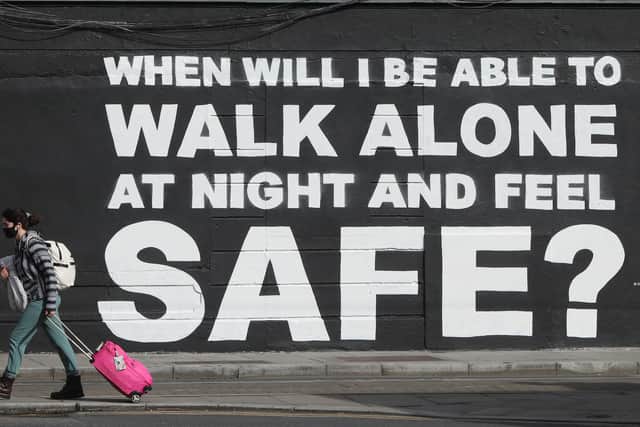 Reaction to Sarah’s death spread beyond the UK. Pictured is an inscription by Irish artist Emmalene Blake, in Dublin’s city centre