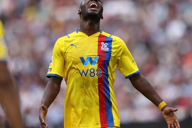 Christian Benteke of Crystal Palace reacts GettyImages-1336951706.jpg Photo by Eddie Keogh/Getty Images)