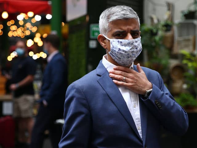Mayor of London Sadiq Khan wearing a face mask. Credit: Hollie Adams/Getty Images