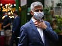 Mayor of London Sadiq Khan wearing a face mask. Credit: Hollie Adams/Getty Images
