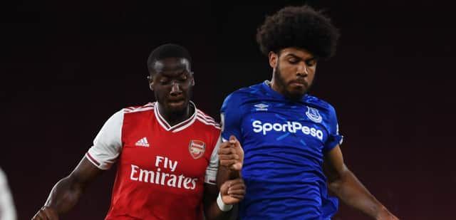 <p>Everton striker Ellis Simms in action for the under-23s against Arsenal. Picture: Harriet Lander/Getty Images</p>
