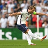 Harry Kane of England  scores for England   (Photo by Shaun Botterill/Getty Images)