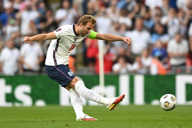 Harry Kane of England  scores for England   (Photo by Shaun Botterill/Getty Images)