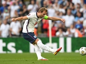 Harry Kane of England  scores for England   (Photo by Shaun Botterill/Getty Images)