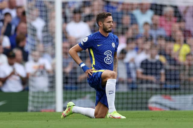 Saul Niguez of Chelsea takes a knee in support of the Black Lives Matter movement (Photo by Eddie Keogh/Getty Images)