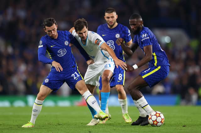 Aleksandr Erokhin of Zenit St. Petersburg is challenged by Ben Chilwell (Photo by Catherine Ivill/Getty Images)