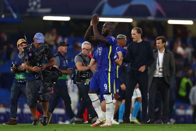 Romelu Lukaku of Chelsea applauds fans after the UEFA Champions League group H match (Photo by Clive Rose/Getty Images)