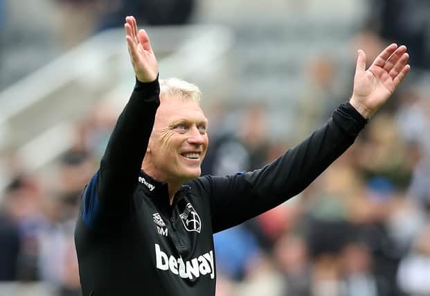 David Moyes, Manager of West Ham United celebrates their side’s victory Photo by Ian MacNicol/Getty Images)
