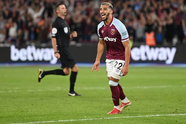 Said Benrahma of West Ham United celebrates after scoring their team’s second goal (Photo by Michael Regan/Getty Images)