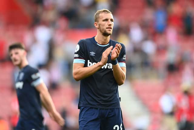  Tomas Soucek of West Ham United applauds the fans after the Premier League match (Photo by Alex Davidson/Getty Images)