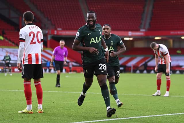 Tanguy NDombele of Tottenham Hotspur  celebrates after scoring (Photo by Laurence Griffiths/Getty Images)