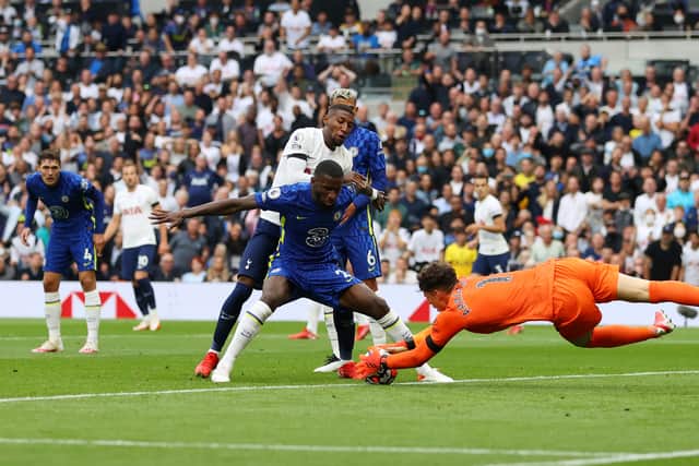 Kepa Arrizabalaga of Chelsea claims the ball during the Premier League match between Tottenham v Tottenham (Photo by Catherine Ivill/Getty Images)