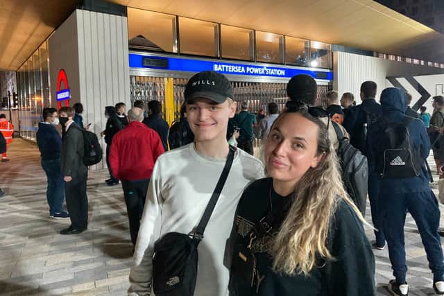 Train fanatics and friends Lia Calzolari, 25, right, and Sebastian Dalipi, 18, left, travelled from Hertfordshire at 1.00am to make it to the first tube ride. Credit: BBC LDRS