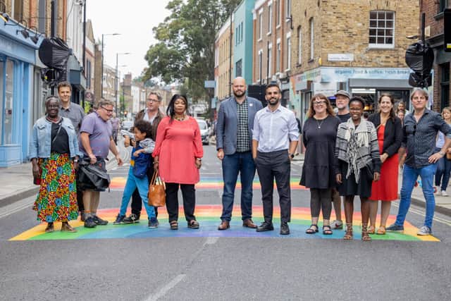 Hackney councillors including Cllr Mete Coban, sixth from right, and Mayor of Hackney Philip Glanville, centre, unveil new Stoke Newington LTN. Credit: Mete Coban