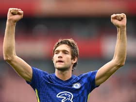 Marcos Alonso of Chelsea celebrates their side’s victory after the Premier League (Photo by Michael Regan/Getty Images)