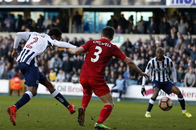 Shaun Cummings scores the winner in Millwall’s last match against Leicester. Credit: IAN KINGTON/AFP via Getty Images