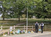 The police scene in Kidbrooke, where Sabina Nessa was killed. People have been leaving flowers in tribute. Credit: Lynn Rusk