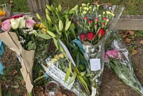 Flowers left for Sabina Nessa at the scene of the crime in Cator Park, Kidbrooke. Credit: Lynn Rusk