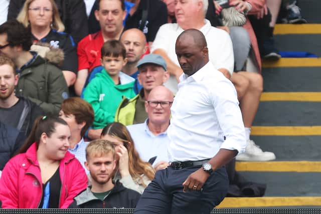 Patrick Vieira, Manager of Crystal Palace passes the ball during the Premier League match (Photo by Julian Finney/Getty Images)