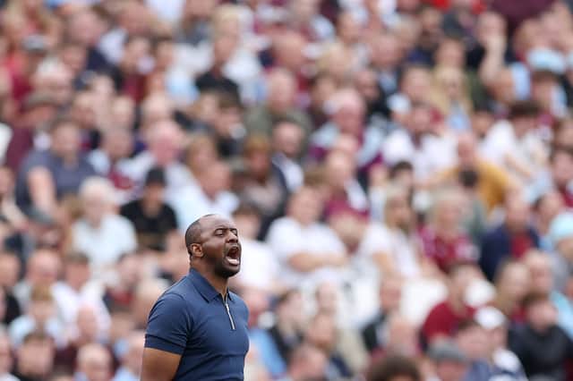 Patrick Vieira, Manager of Crystal Palace gives instructions to their side during the Premier League match (Photo by Eddie Keogh/Getty Images)