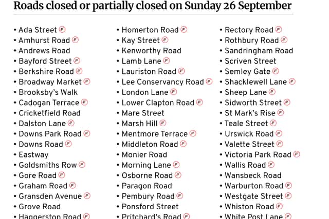 All the Hackney Half Marathon 2021 road closures. Credit: Kim Mogg/JPIMedia