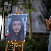 Jebina Yasmin Islam, Sabina Nessa’s sister, speaks at the candlelight vigil (Photo by Rob Pinney/Getty Images)