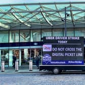 Uber drivers are striking in London today. Credit: ADCU