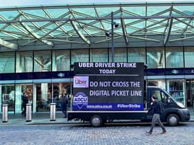 Uber drivers are striking in London today. Credit: ADCU