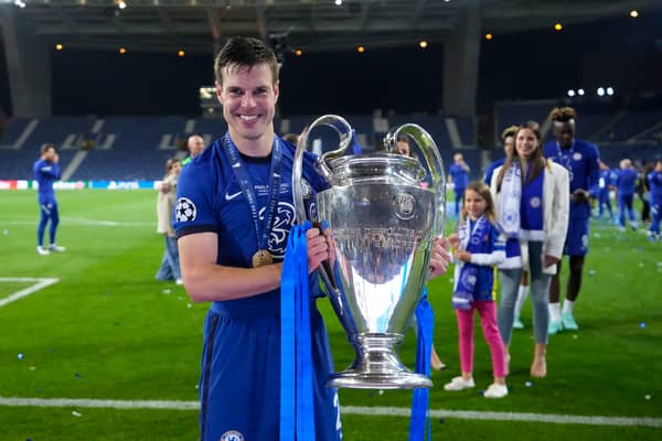 Cesar Azpilicueta of Chelsea celebrates with the Champions League Trophy (Photo by Manu Fernandez - Pool/Getty Images)