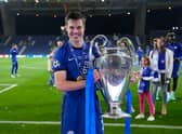 Cesar Azpilicueta of Chelsea celebrates with the Champions League Trophy (Photo by Manu Fernandez - Pool/Getty Images)
