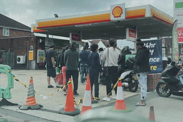 Queue for fuel in Kingsbury, northwest London. Credit: Lily Potkin / SWNS.com