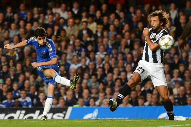 Oscar of Chelsea scores their second goal during the UEFA Champions League Group E   (Photo by Mike Hewitt/Getty Images)