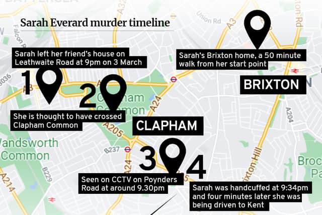 A timeline of Sarah Everard’s murder. Credit: Mark Hall