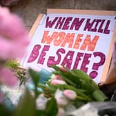 A message is seen among the flowers on Clapham Common where floral tributes were placed for Sarah Everard (Photo: Getty)