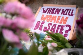 A message is seen among the flowers on Clapham Common where floral tributes were placed for Sarah Everard (Photo: Getty)