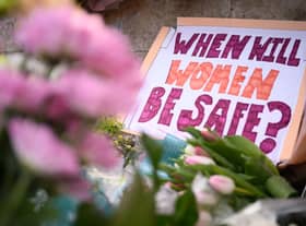 A message is seen among the flowers on Clapham Common where floral tributes were placed for Sarah Everard (Photo: Getty)