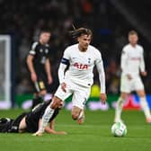 Dele Alli of Tottenham Hotspur breaks away with the ball during the UEFA Europa Conference League group G (Photo by Shaun Botterill/Getty Images)