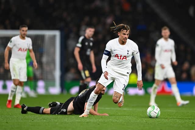 Dele Alli of Tottenham Hotspur breaks away with the ball during the UEFA Europa Conference League group G (Photo by Shaun Botterill/Getty Images)
